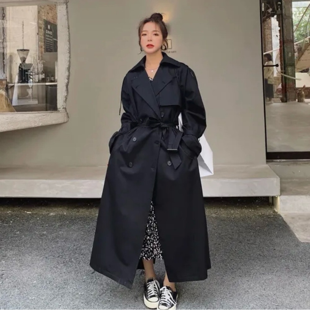 Oversized Extra-Long Belted Trench Coat – Beige